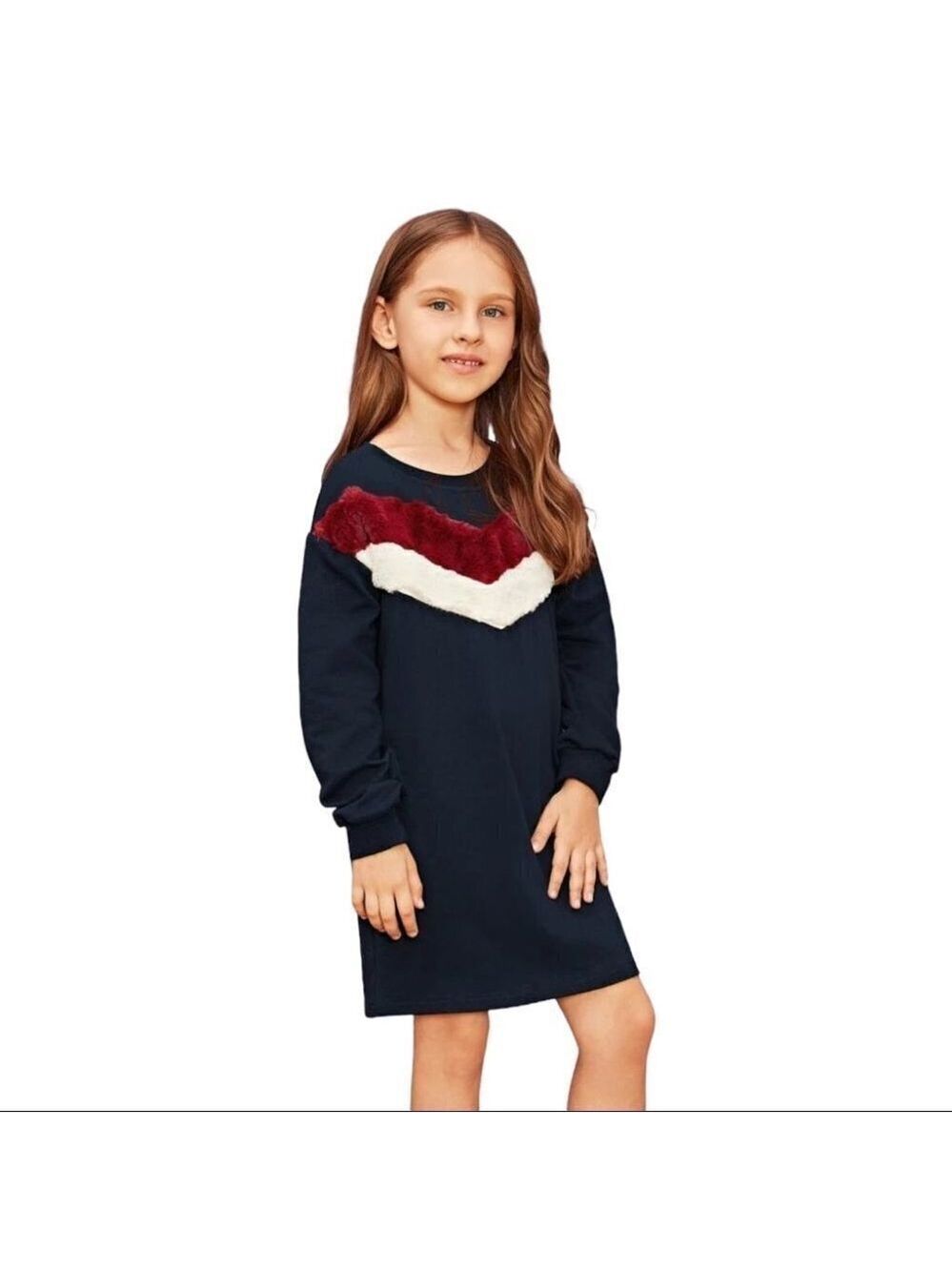 ** NEW Eleven Paris Faux Fur Chevron Black Sweatshirt Dress Size 6